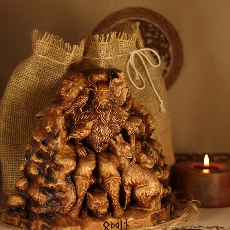Odin Statue: Norse God Carving, Viking Decor Alta Sculptur Mythology Wood carving Heathen Wotan image 9