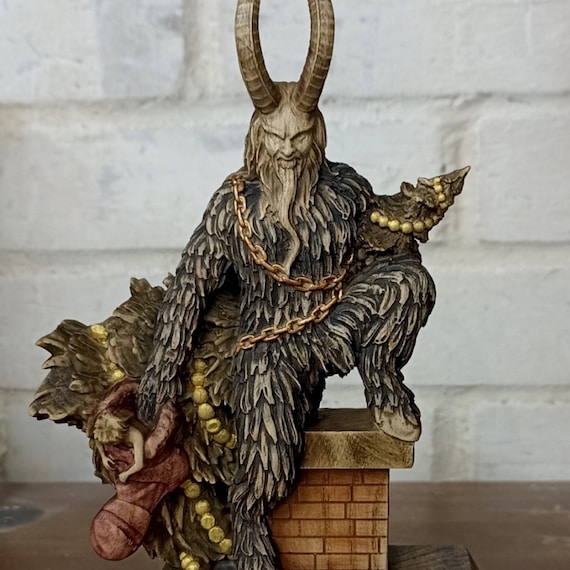 Wooden Krampus Statue, Christmas Demon Sculpture, Krampusnacht Decor