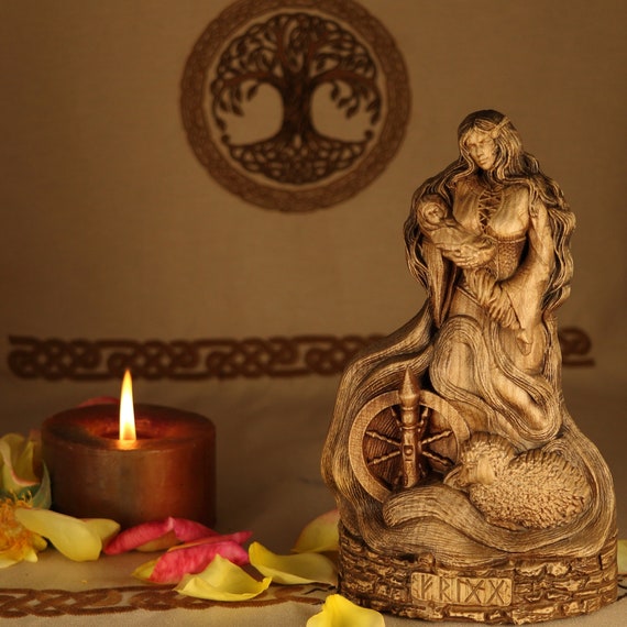Frigg Goddess Statue: Norse Altar Viking Wood Carving - Etsy