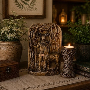 Cernunnos Wooden Statue Hand Carved Horned God Altar Decor Wiccan Pagan Ritual Gift