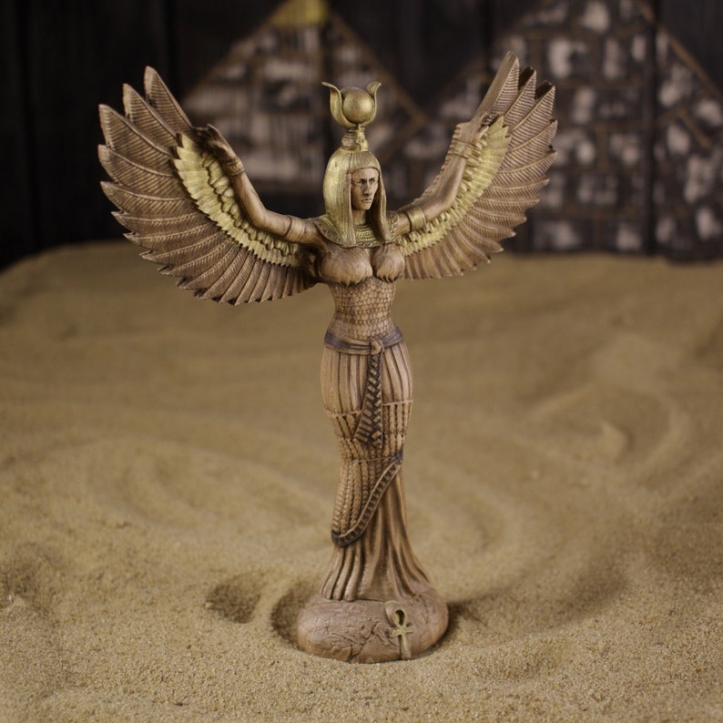Isis Statue Wooden Egyptian Goddess Altar Decor Sculptures image 2