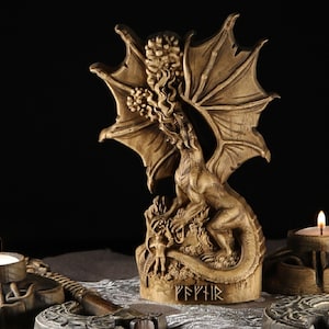Fafnir Viking dragon Viking wood carving Asatru Norse gods Norse pagan Norse mythology Norse decor Norse altar Valhalla Nordic Germanic Odin