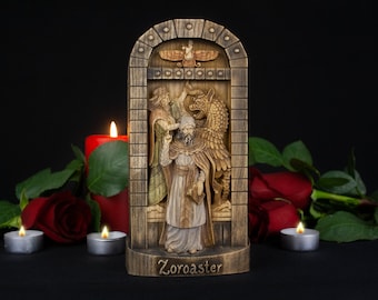 Zoroastrianism  Zoroaster, Ahura Mazda, Iran Wooden statue Mesopotamian Wood sculpture Wood carving Iranian Mesopotamia art