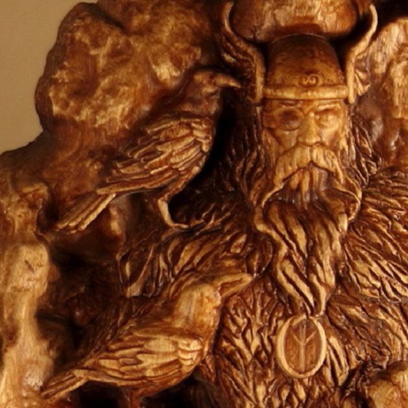 Odin Statue: Norse God Carving, Viking Decor Alta Sculptur Mythology Wood carving Heathen Wotan image 7