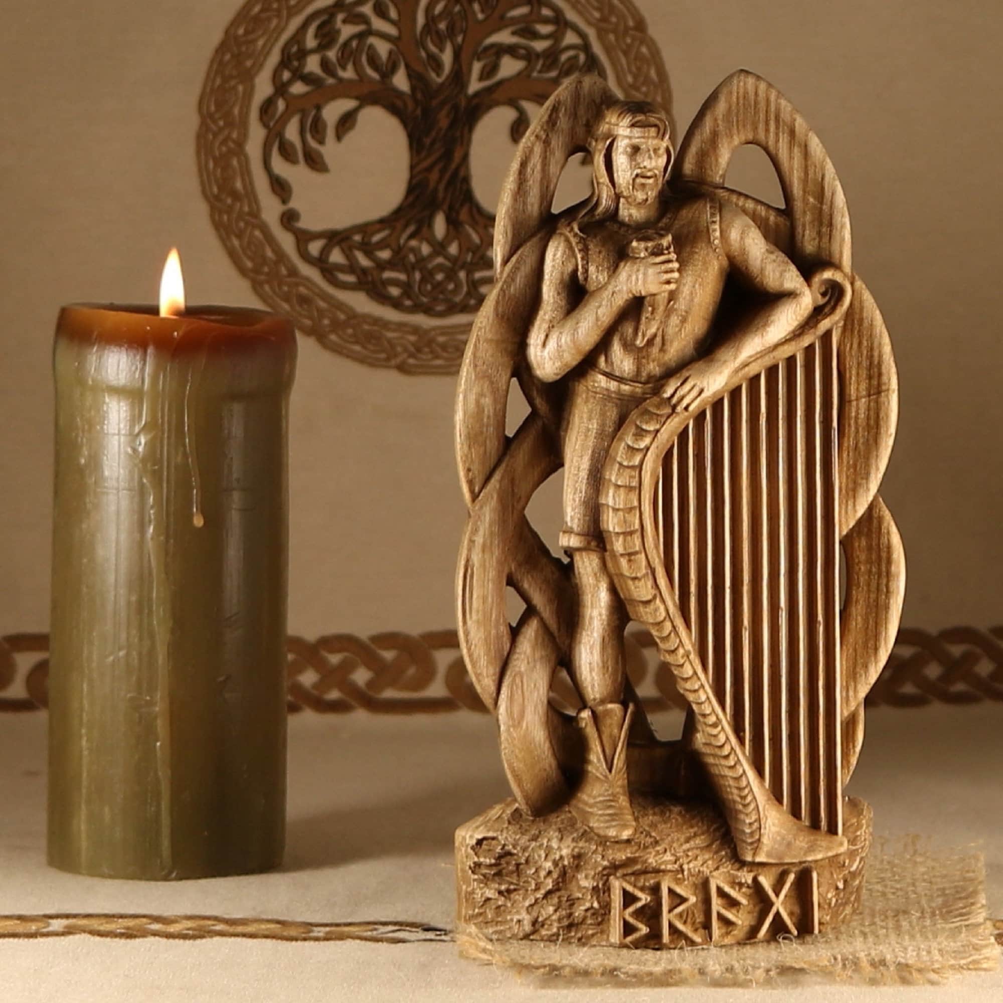 Bragi Statue: Norse God of Poetry, Ash Wood Carving - Etsy