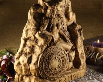 Freya, Freyja statue, Pagan goddess statue altar, Wood carving