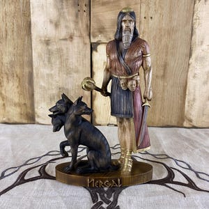 Handmade Nergal Statue: Mesopotamian God of War, Ash Wood