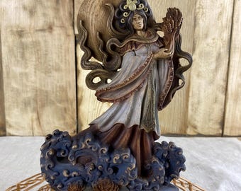 タイ 民芸品 女性像 祈りの女神像 陶器製 オブジェ インテリア 高さ約35cm 豊穣の女神の木製像 – 繁栄の置物 – 異教の祭壇装飾 – 豊穣の女神の