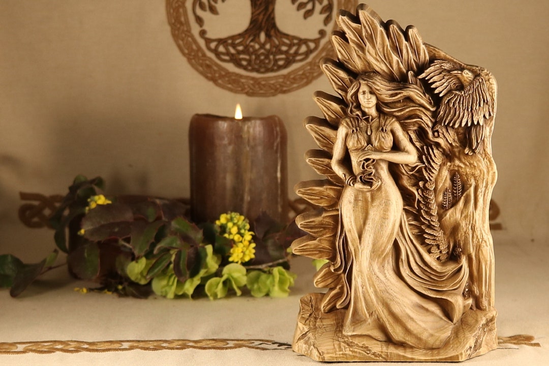 The Morrigan Statue, Goddess Statue Altar Decor, Wooden Sculpture Etsy