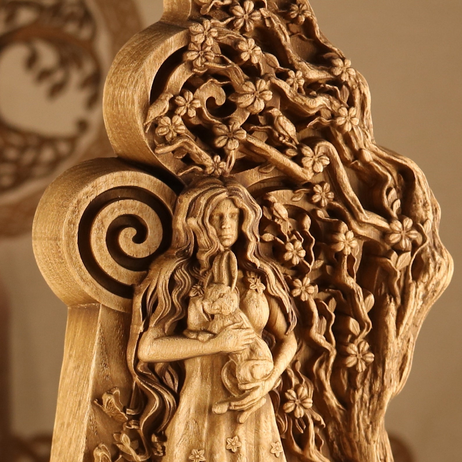 Ostara wood sculpture Easter decor Goddess statue altar Etsy