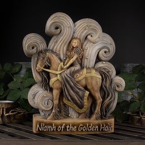 Celtic Goddess Niamh Statue: Irish Mythology Ash Wood Decor