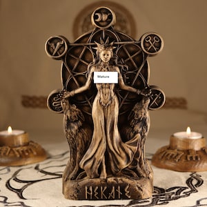 Hekate statue, Hecate statue, Hekate altar, Triple goddess statue Greek goddess Greek sculpture Greek mythology Wiccan altar kit Woodcarving