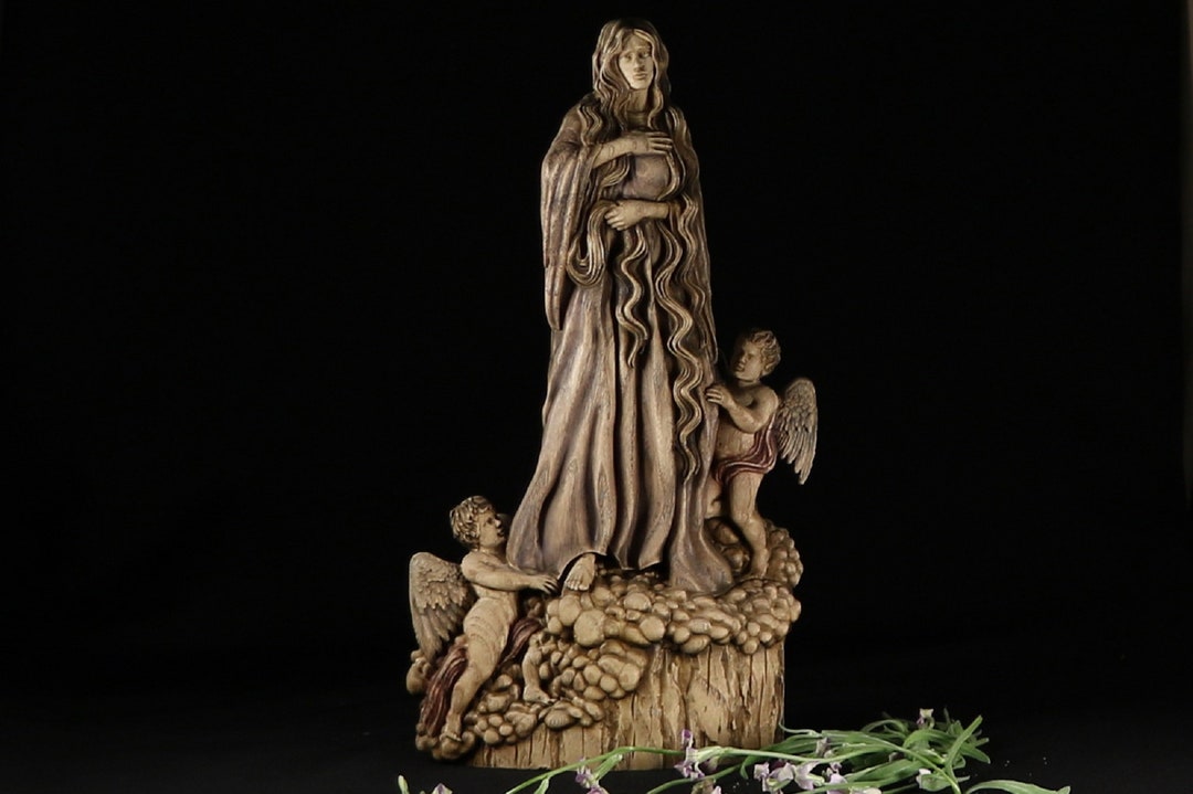 Handmade Mary Magdalene Statue: Carved Ash Wood Religious