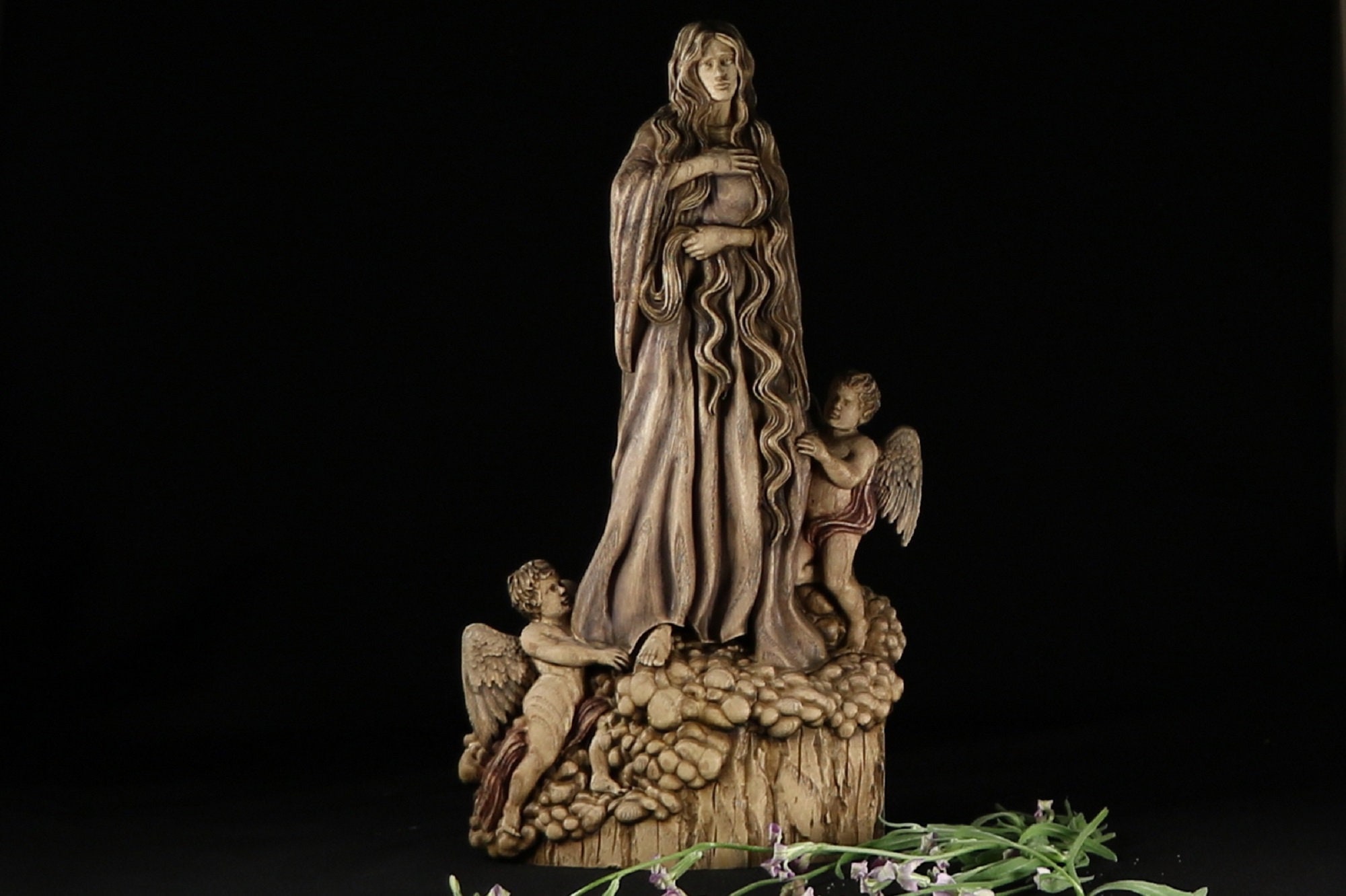 Handmade Mary Magdalene Statue: Carved Ash Wood Religious