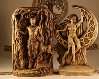 Wiccan set Moon statue, Triple moon goddess statue, Cernunnos statue, Horned god statue Statues sculptures  asatru altar, Norse pagan decor