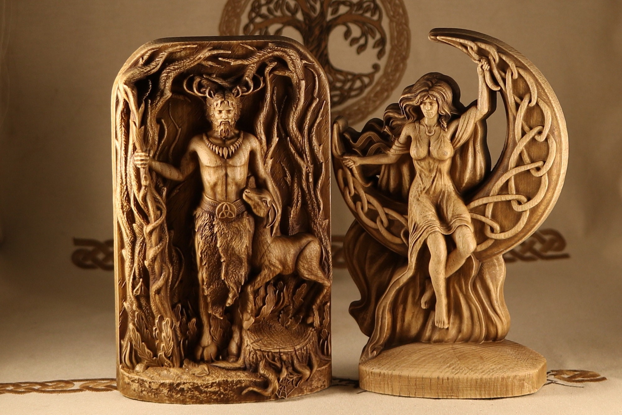 Wiccan Set Moon Statue Triple Moon Goddess Statue Cernunnos Etsy Uk