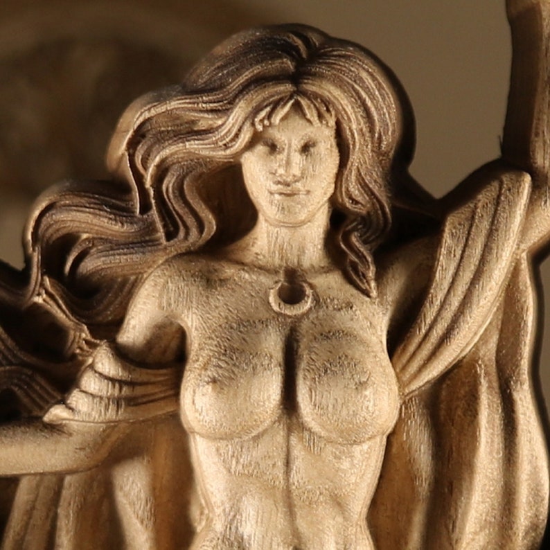 Moon goddess Aradia Triple Moon goddess statue Celtic witchcraft Selene moon goddess Celtic goddess for Wicca Wood carving Wood statue Pagan image 6
