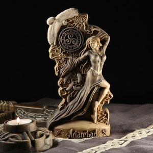 Arianrhod Statue: Handmade Wooden Celtic Moon Goddess