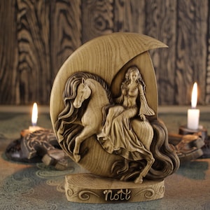 Handmade Nott Statue: Norse Pagan Goddess, Horse Figurine