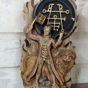 Prince Ipos Wooden Statue: Goetia Sigil, Occult Altar Decor