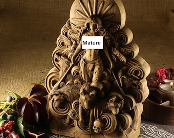 Morrigan Statue: Celtic War Goddess, Wooden Altar Decor