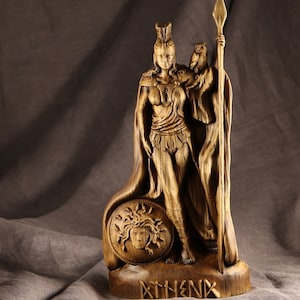 Handmade Ash Wood Athena Statue: Greek Goddess Sculpture (10 inch)