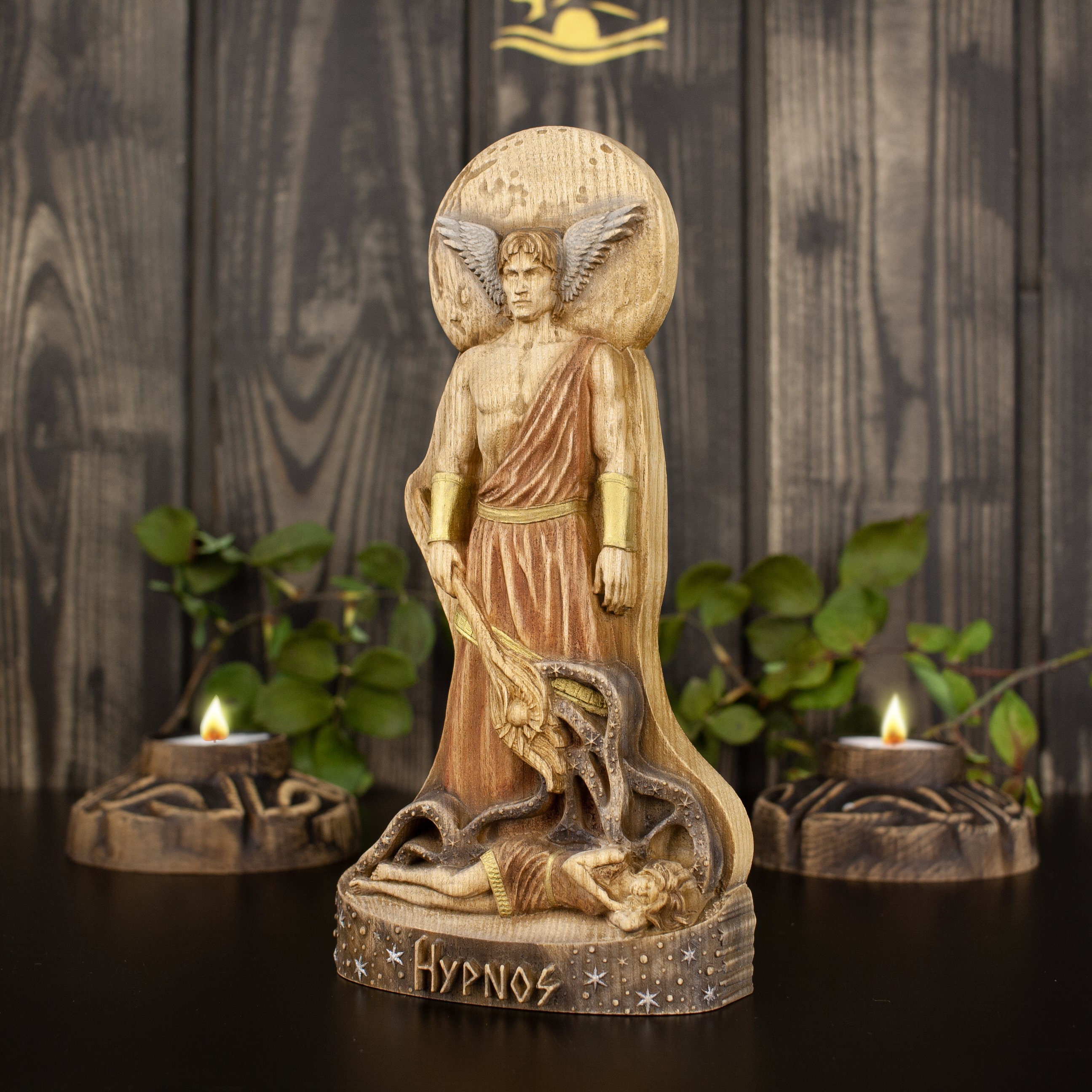 Handmade Wooden Statue: Greek God Hypnos, God of Sleep