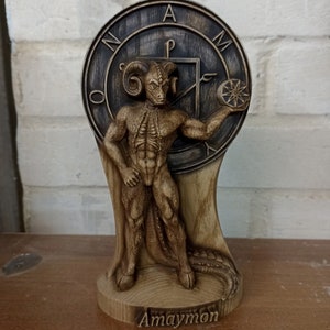 Amaymon Asmodeus Wooden statue Demon statue Demonology Morbid angel Lucifer statue Belial statue Occult decor Satanic decor Sigil of lucifer