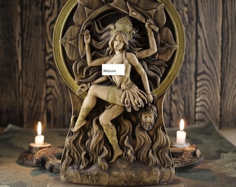 Handmade Wooden Kali Statue: Hindu Goddess Durga Art, 8 Inch