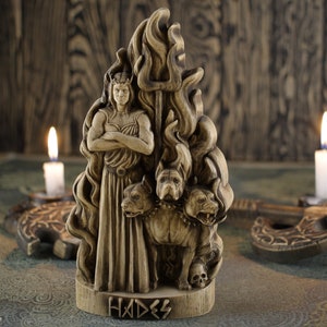 Handmade Hades Statue: Greek God of Underworld, Ash Wood Carving