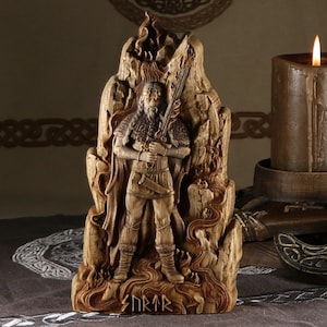 Surtr, Norse gods, Viking statue, Pagan statue, Norse statue Odin Heathen Surtur Asatru Norse mythology Pagan decor Norse decor Wood carving