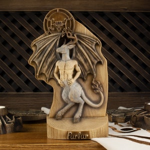 Furfur demon, Demon statue, Occultism Wooden statue Satan statue Occult Magical World Wood sculpture Devil statue Lucifer altar Goetia