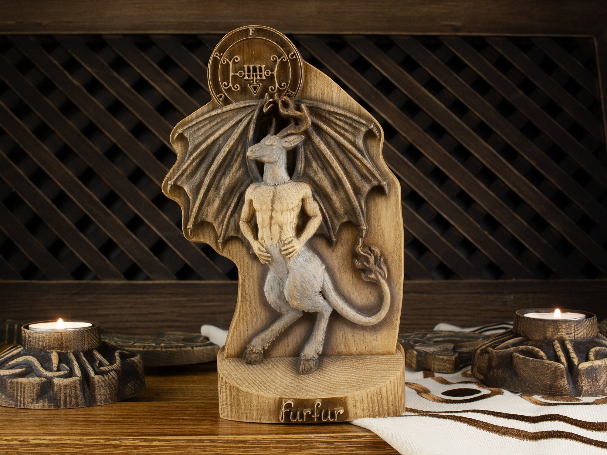 Furfur Demon Wooden Statue, Occult Altar Decor - Etsy