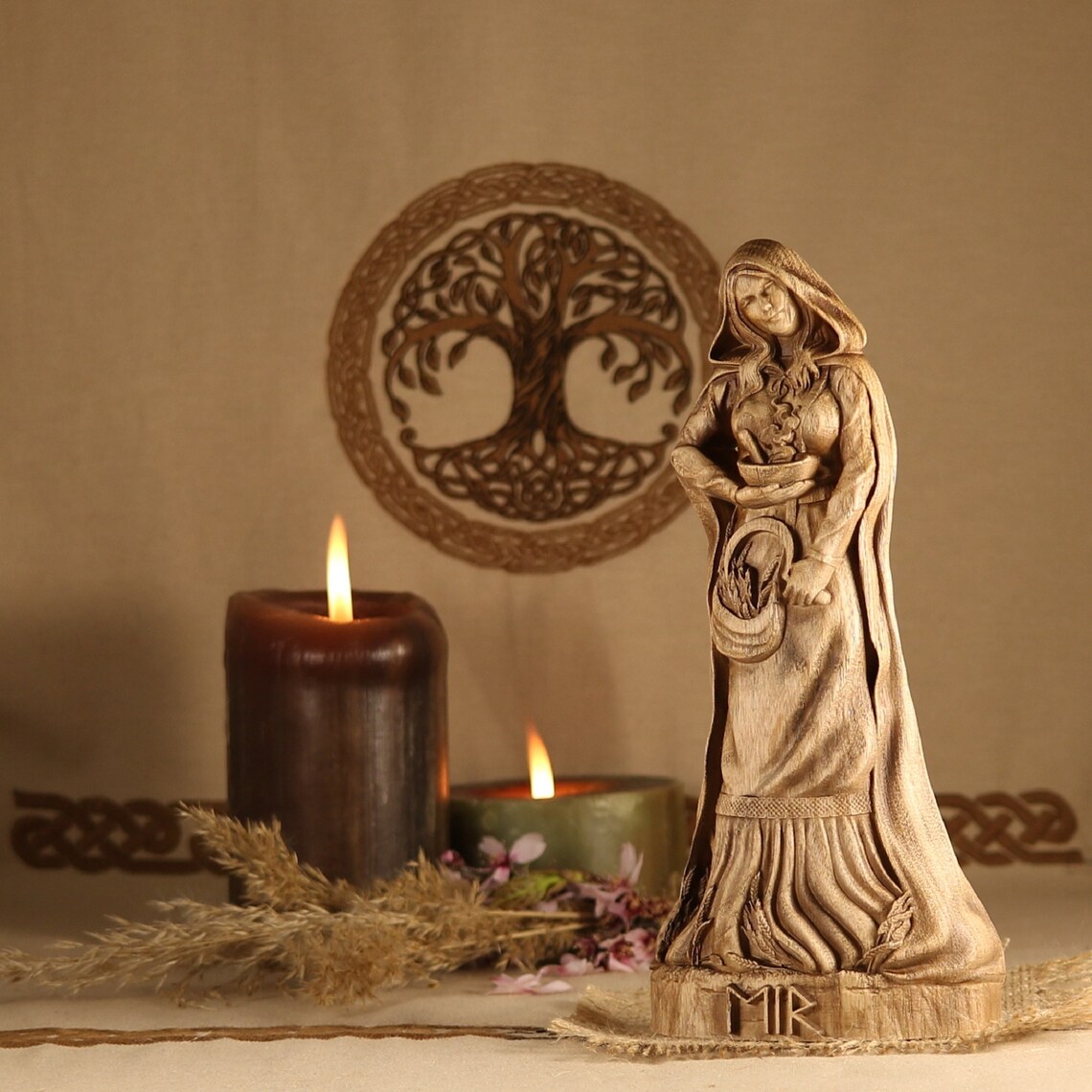 Goddess statue Eir norse pagan altar Wood sculpture Etsy