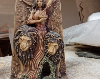 Circe-standbeeld: houtsnijwerk, beeldhouwwerk Griekse godin, occult decor