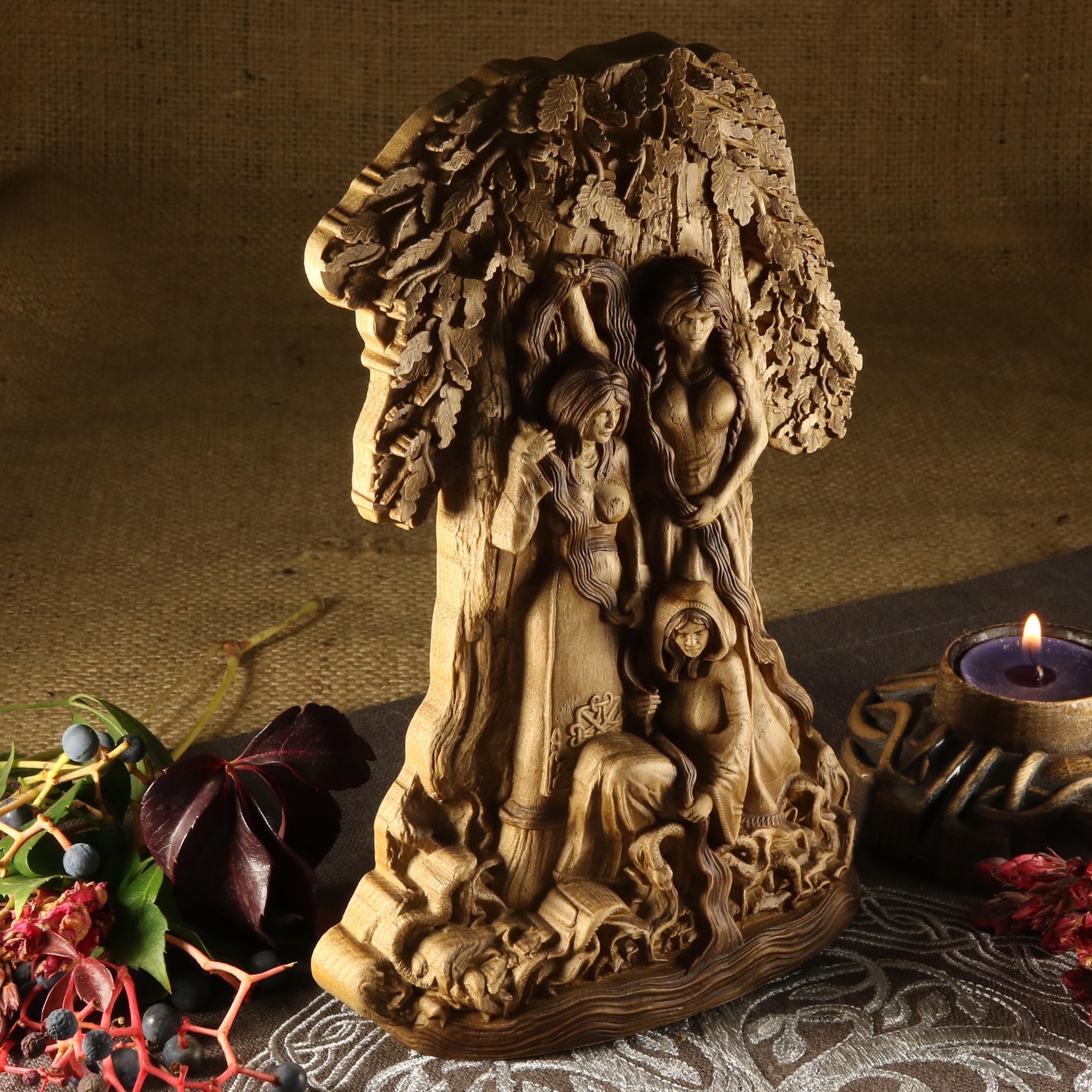 Norns Statue: Art Deco Norse Pagan Goddess Altar Wood Carving - Etsy