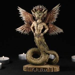 Kukulkan Wood Carving: Mayan Aztec Serpent Statue