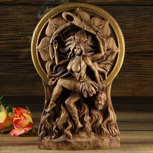 Kali statue, Goddess statue Goddess kali Wooden statue Shiva Wood carving Wiccan altar kit Durga art Mahakali Parvati God Durga Hindu statue