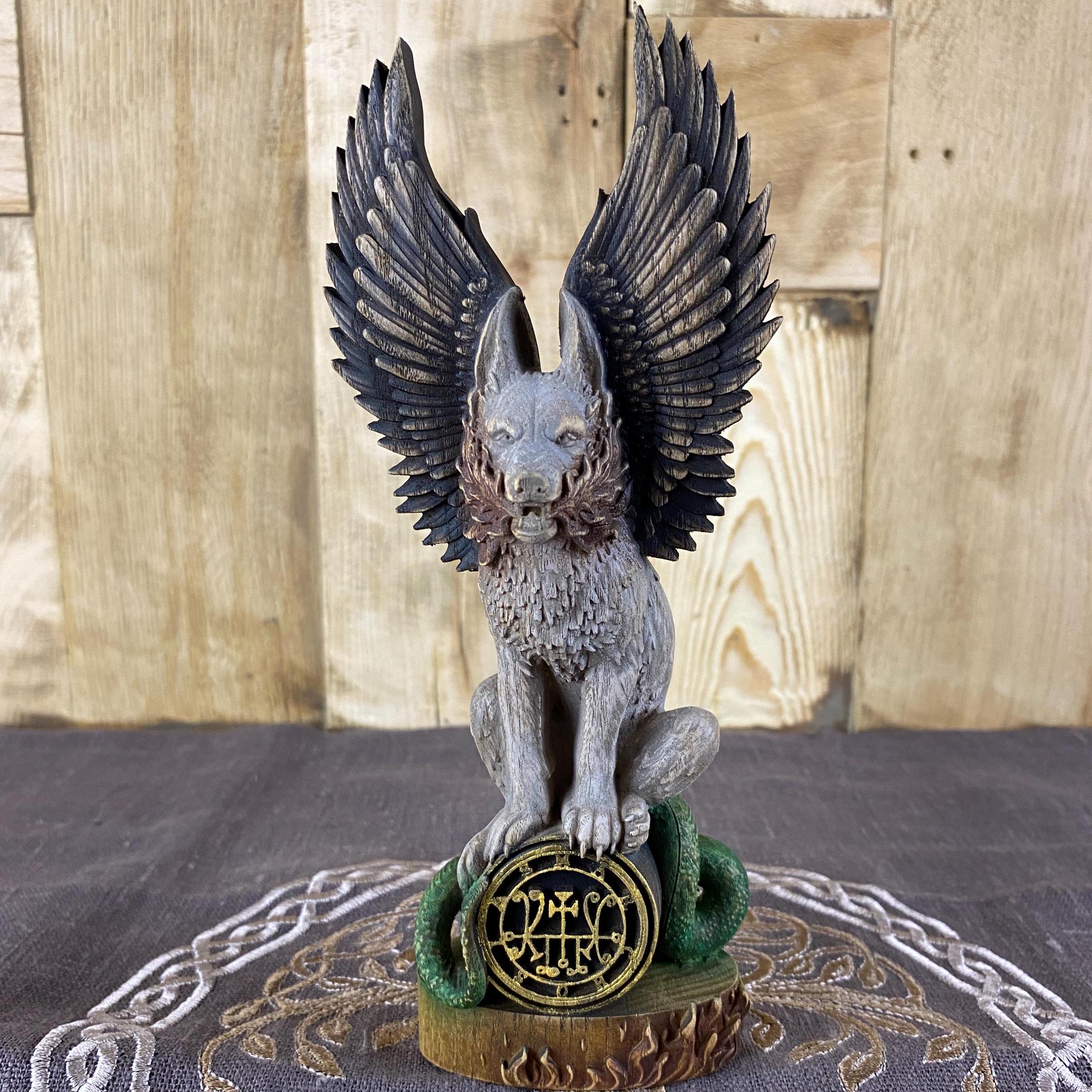 マルコシアスの悪魔の像：翼のある狼、異教の祭壇の装飾オカルト印章