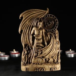Lucifer, lucifer statue Samael Lilith Satan statue Supernatural Demon statue Leviathan Satanic Occult decor Fallen angel Wood carving Wooden