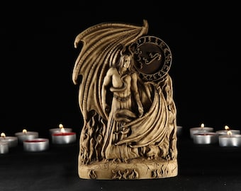 Lucifer, lucifer statue Samael Lilith Satan statue Supernatural Demon statue Leviathan Satanic Occult decor Fallen angel Wood carving Wooden
