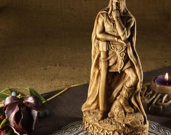 フォルセティ像：手作りの北欧の神の木彫り、バイキングの祭壇装飾