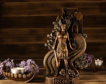 Wooden Colored Statue of Valkyries