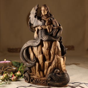 Wood Carved Cailleach Statue: Celtic Winter Goddess Altar Decor