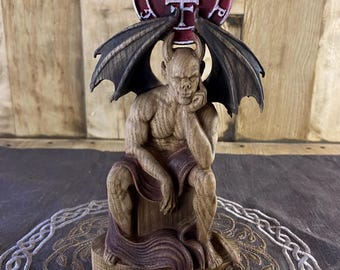 Belphegor Wooden Statue with Sigil – Ars Goetia Demon Figurine, Occult Altar Decor