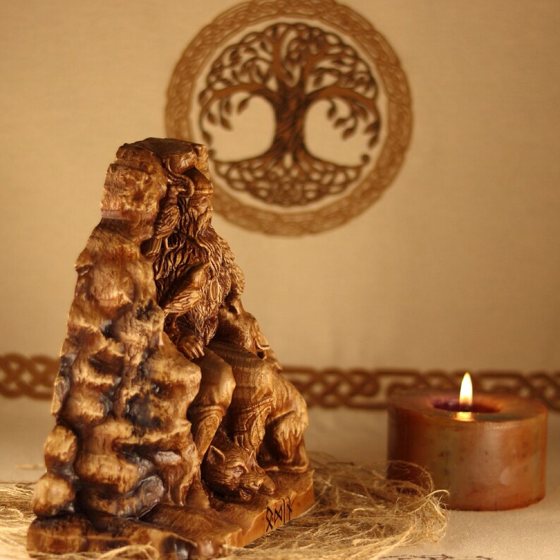 Odin Statue: Norse God Carving, Viking Decor Alta Sculptur Mythology Wood carving Heathen Wotan image 2