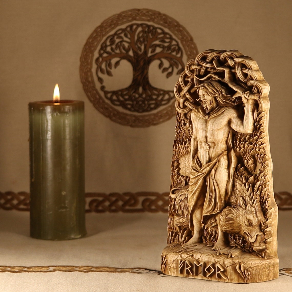 Carved wood Freyr figurine Freyr statue Norse pagan decor Etsy