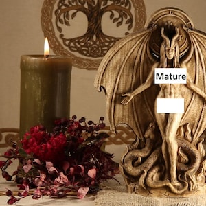 Lilith Statue: Wood Carving, Wiccan Altar Decor