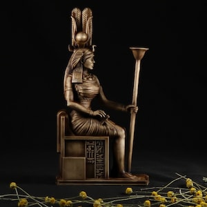 Handmade Hathor Statue: Egyptian Goddess of Love, Wooden Altar Decor