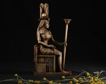 Hathor Statue: Egyptian Goddess of Love, Wooden Altar Decor